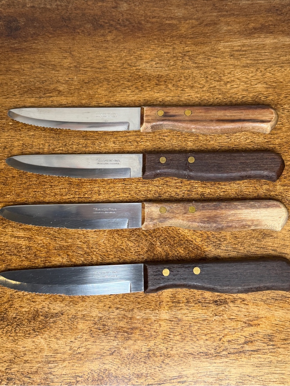 Vintage Tramontina Inox Stainless Brasil Steak Knives Set of 4 Wood Handles